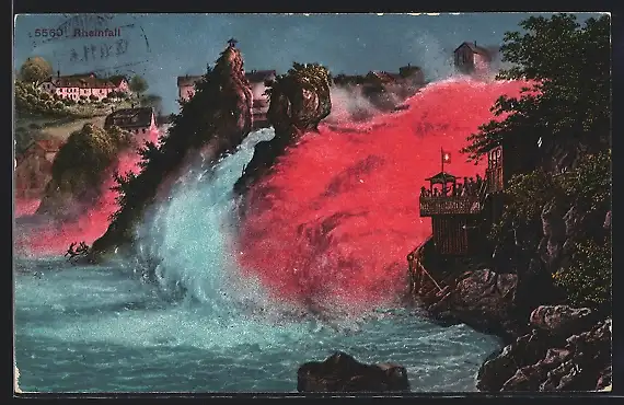 AK Rheinfall, Ansicht mit roter Färbung