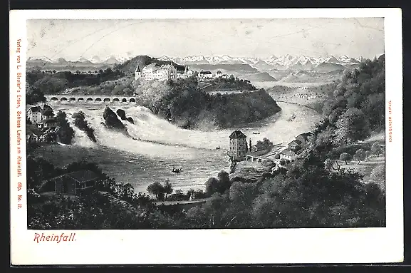 AK Panoramablick zum Rheinfall, Wasserfall