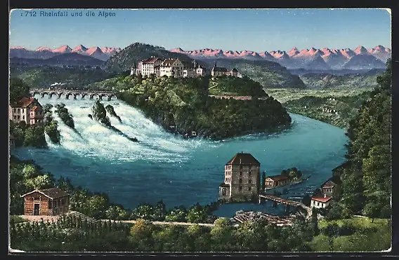 AK Laufen, Rheinfall und die Alpen