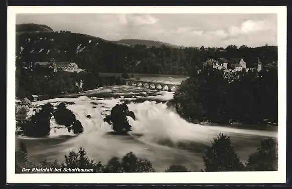 AK Schaffhausen, Rheinfall mit Viadukt aus der Vogelschau