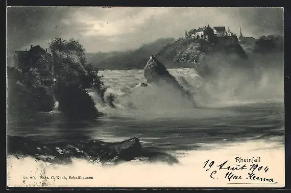 AK Schaffhausen, Blick zum Rheinfall, Wasserfall