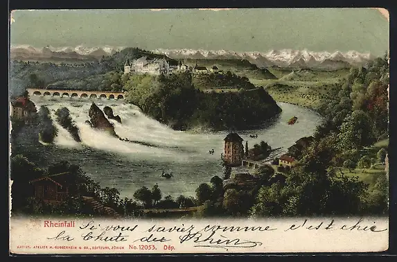 AK Schaffhausen, der Rheinfall mit Schloss Laufen
