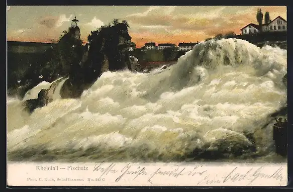 AK Fischetz, Rheinfall mit Häusern