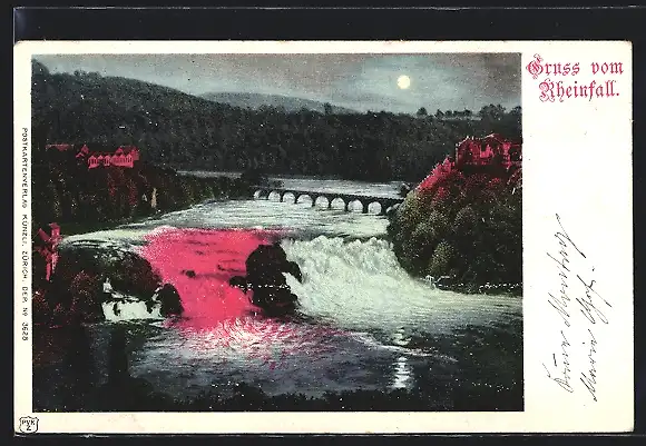 AK Rheinfall mit Blick zum Schloss Laufen