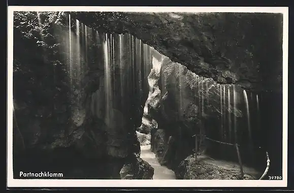 AK Partnachklamm, Ortspartie mit Wasserfall