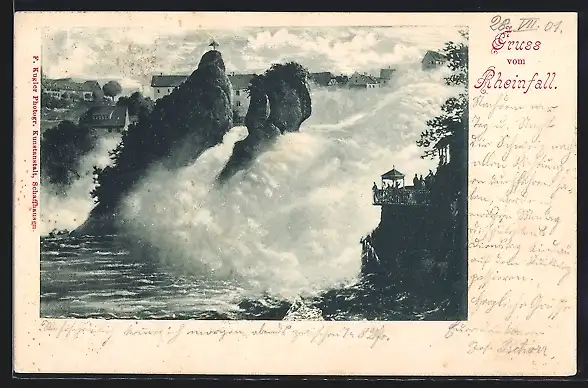 AK Rheinfall, Teilansicht mit Wasserfall