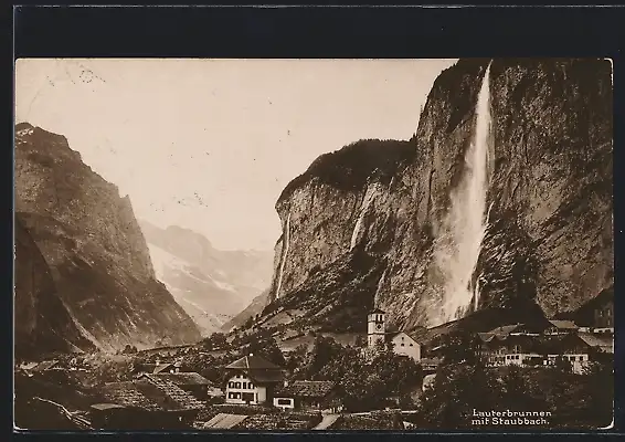 AK Lauterbrunnen, Ortsansicht mit Staubbach