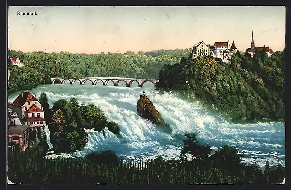 AK Rheinfall, Gesamtansicht mit Viadukt aus der Vogelschau