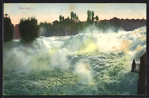 AK Rheinfall, Wasserfall und Häuser-Panorama