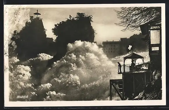 AK Besucher betrachten den Rheinfall