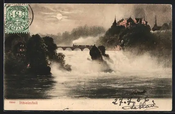 AK Schaffhausen, Rheinfall m. beng. Beleuchtung