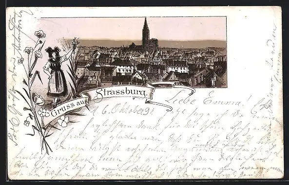 Vorläufer-Lithographie Strassburg, 1891, Münster im Stadtbild