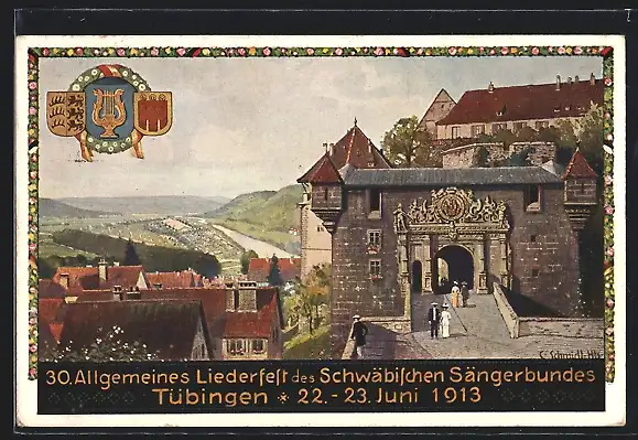 Künstler-AK Ganzsache PP27C186 /02: Tübingen, 30. Allgem. Liederfest des Schwäb. Sängerbundes 1913
