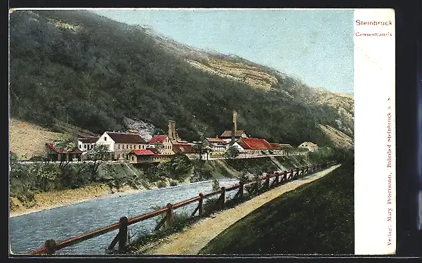 AK Steinbrück, Blick über den Fluss zur Cementfabrik