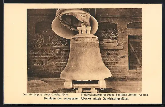 AK Apolda, Hofglockengiesserei Franz Schilling Söhne, Werdegang einer Glocke, Nr. 8, Reinigung der Glocke