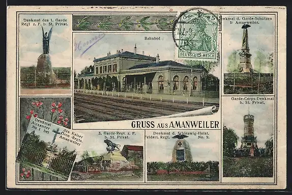 AK Amanweiler, Bahnhof, Regiments-Denkmäler