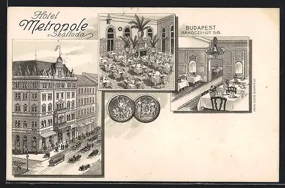 AK Budapest, Hotel Metropole, Rakoczi-ut. 58