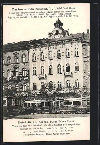 AK Budapest, Hotel Meran, Vaci-körut 82a