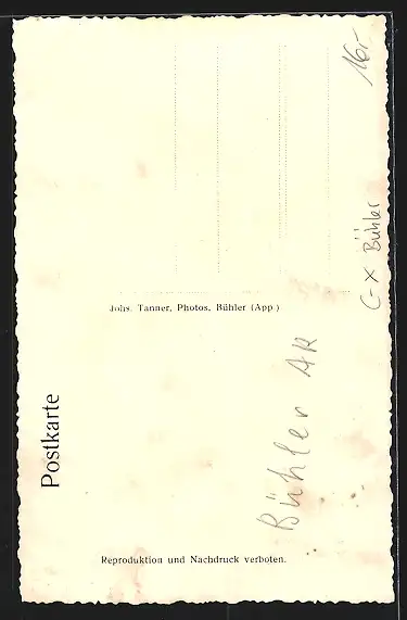 Foto-AK Bühler, Gebäude mit Fabrikschornstein