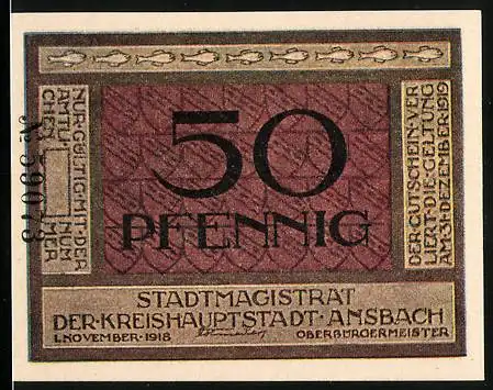 Notgeld Ansbach 1918, 50 Pfennig, Auf einem schwarzen Fohlen soll sie der Teufel holen