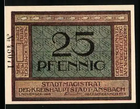 Notgeld Ansbach 1918, 25 Pfennig, Auf einem weissen Schimmel