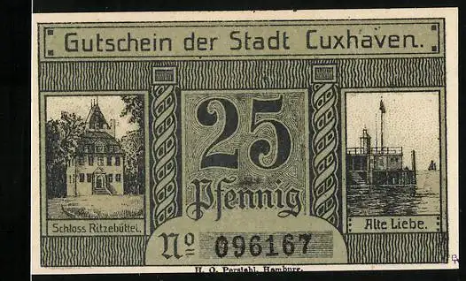 Notgeld Cuxhaven 1919, 25 Pfennig, Schloss Ritzebüttel, Alte Liebe