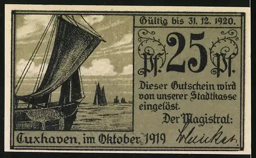 Notgeld Cuxhaven 1919, 25 Pfennig, Schloss Ritzebüttel, Alte Liebe