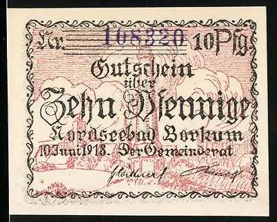 Notgeld Borkum 1918, 10 Pfennig, Leuchtturm und Fisch