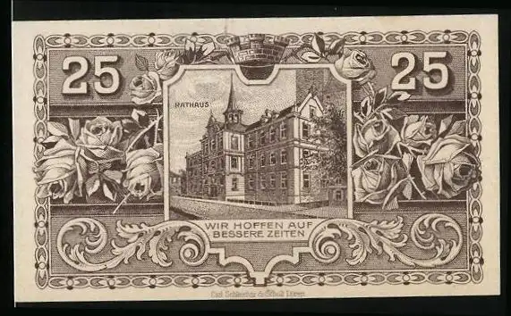 Notgeld Stadt Burg 1918, 25 Pfennig, Rathaus, Wappen