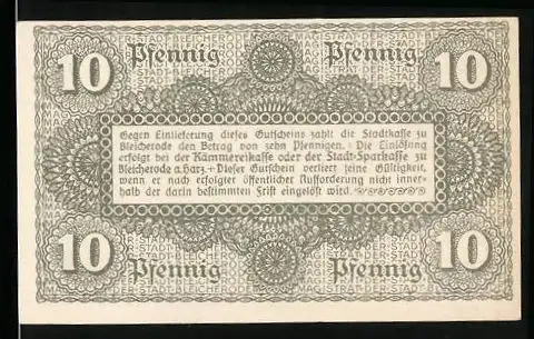Notgeld Bleicherode 1918, 10 Pfennig, Wappen