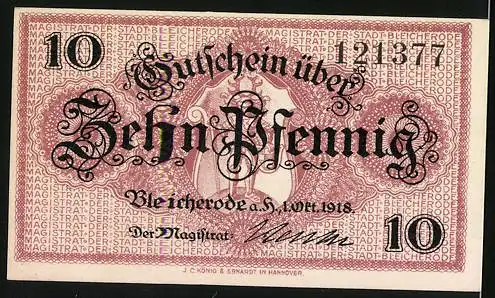 Notgeld Bleicherode 1918, 10 Pfennig, Wappen