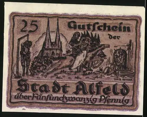 Notgeld Alfeld 1919, 25 Pfennig, Wappen mit Löwen