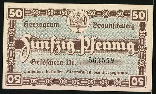 Notgeld Lüneburg / Herzogtum Braunschweig 1920, 50 Pfennig, Wappen