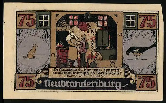 Notgeld Neubrandenburg 1922, 75 Pfennig, Fritz Reuter im Ratskeller