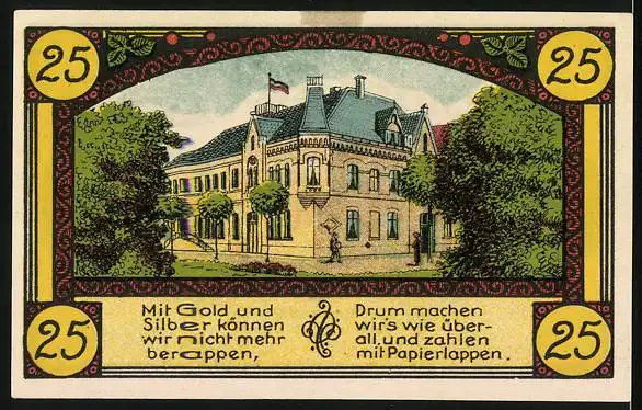 Notgeld Eldagsen 1921, 25 Pfennig, Wappen, Ortsansicht