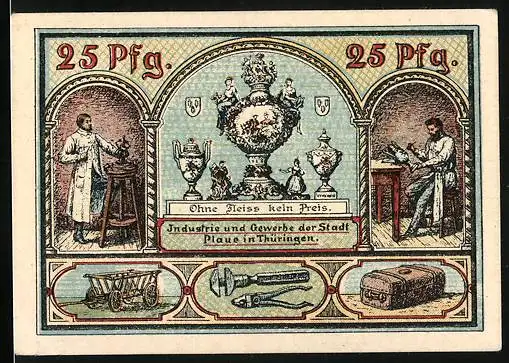 Notgeld Plaue /Thür. 1921, 25 Pfennig, Ohne Fleiss kein Preis