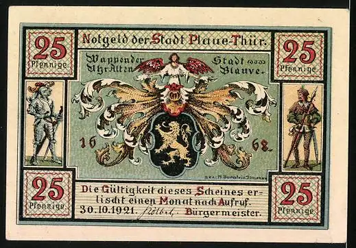 Notgeld Plaue /Thür. 1921, 25 Pfennig, Ohne Fleiss kein Preis