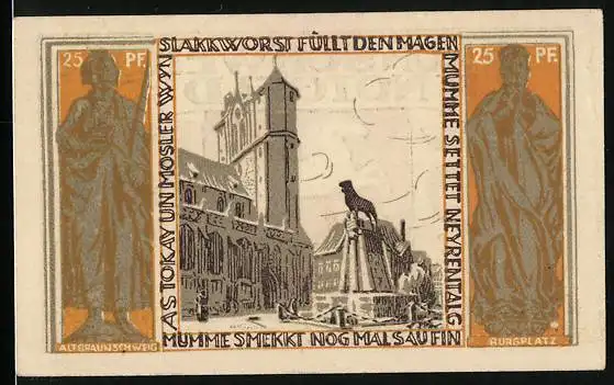 Notgeld Braunschweig 1921, 25 Pfennig, Wappen und Dom