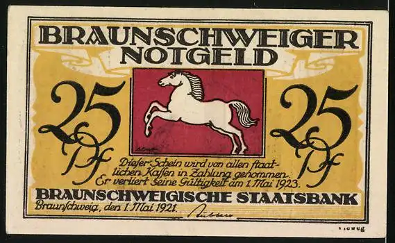 Notgeld Braunschweig 1921, 25 Pfennig, Wappen und Dom