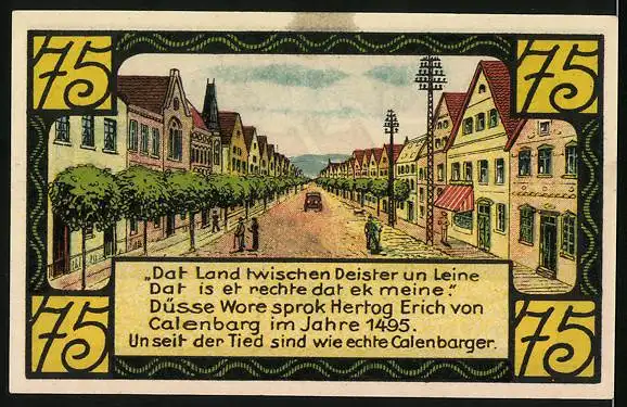 Notgeld Eldagsen 1921, 75 Pfennig, Wappen und Strassenpartie