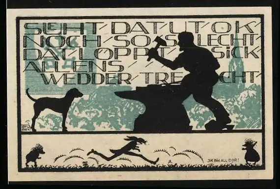 Notgeld Buxtehude 1920, 50 Pfennig, Schmied und Hund
