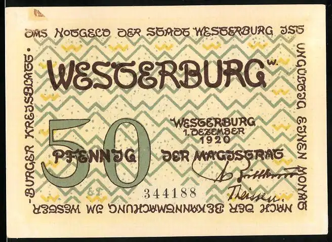Notgeld Westerburg 1920, 50 Pfennig, Vasallenhaus mit Dornen