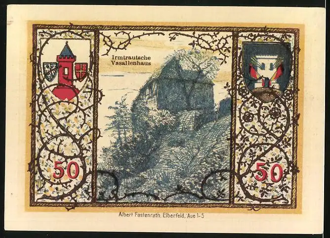 Notgeld Westerburg 1920, 50 Pfennig, Vasallenhaus mit Dornen