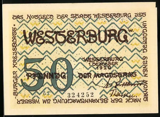 Notgeld Westerburg 1920, 50 Pfennig, Schloss mit Dornen
