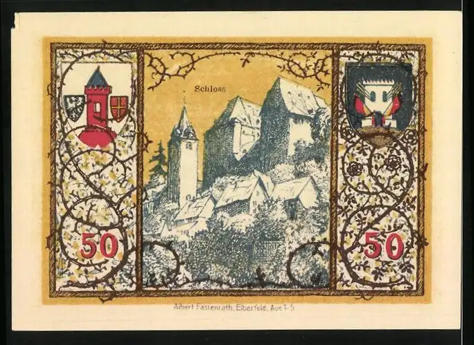 Notgeld Westerburg 1920, 50 Pfennig, Schloss mit Dornen
