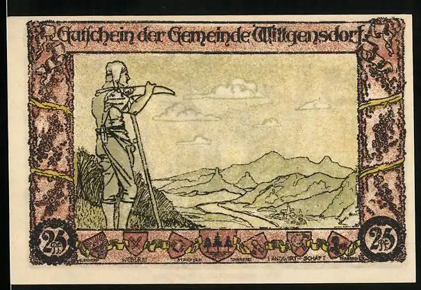 Notgeld Wittgensdorf 1921, 25 Pfennig, Bauer mit Sense