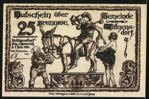 Notgeld Wittgensdorf 1921, 25 Pfennig, Bauer mit Sense