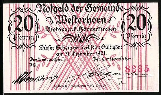 Notgeld Westerhorn 1921, 20 Pfennig, Meer bei Wellengang