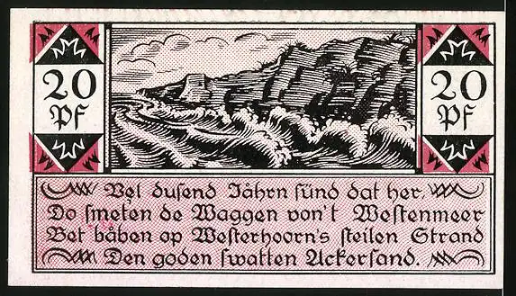 Notgeld Westerhorn 1921, 20 Pfennig, Meer bei Wellengang