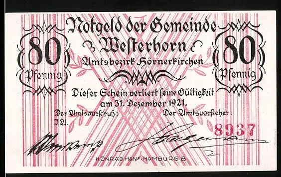 Notgeld Westerhorn 1921, 80 Pfennig, Bahnhof mit Dampflok
